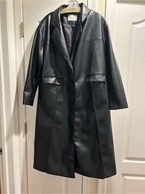 Black Faux Leather Long Coat - Sleek Women's Leather Jacket